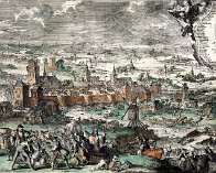 Dordrecht 1421 kleur door Romeyn de Hooghe in 1677, naar Arnold Houbraken