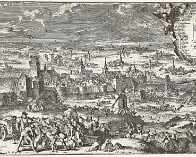 Dordrecht 1421 zwartwit, met gewijzigde tekst door Romeyn de Hooghe in 1677, naar een tekening van de Dordtenaar Arnold Houbraken