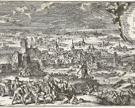 Dordrecht 1421 zwartwit door Romeyn de Hooghe in 1677, naar Arnold Houbraken