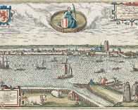 Dordrecht 1575 kleur door Georg Braun, Frans Hoogenberg en Simon Novellanus